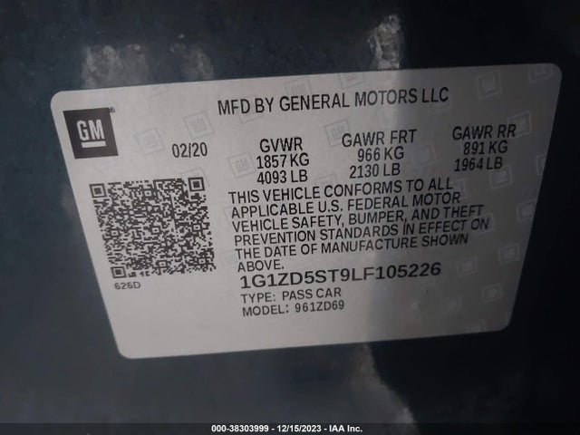 Chevrolet Malibu Fwd Lt 2020 1G1ZD5ST9LF105226 Image 9