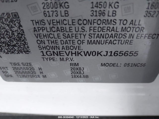 Chevrolet Traverse 3lt 2019 1GNEVHKW0KJ165655 Image 9