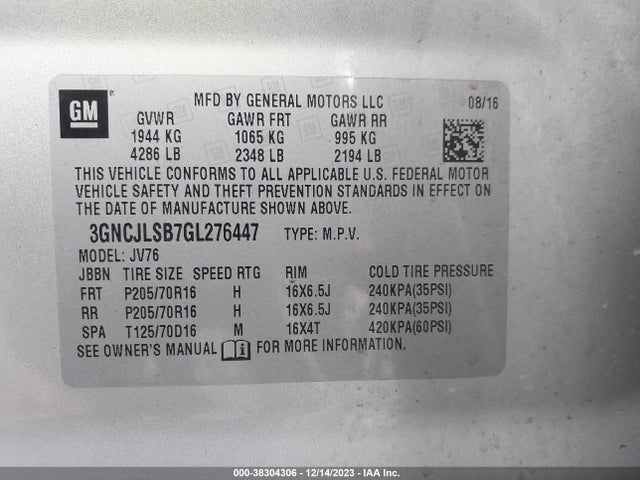 Chevrolet Trax Lt 2016 3GNCJLSB7GL276447 Image 9