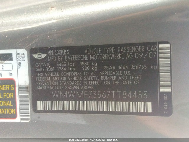 2007 MINI COOPER S WMWMF73567TT84453 Photo 8