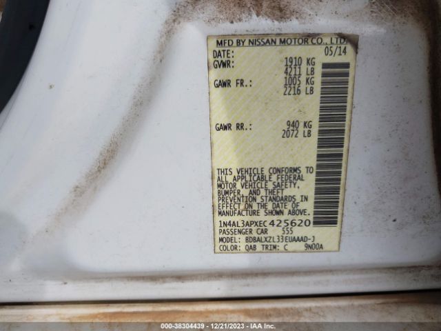 1N4AL3APXEC425620 Nissan Altima 2.5 Sl
