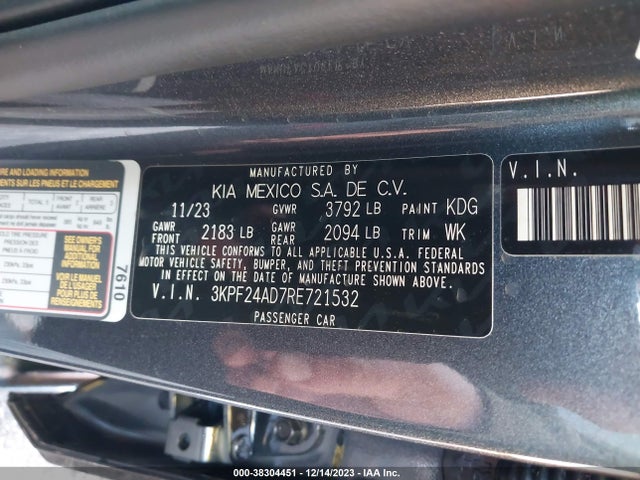 2024 KIA FORTE LXS VIN: 3KPF24AD7RE721532