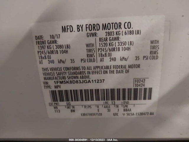 Ford EXPLORER XLT 2018 1FM5K8D83JGA11237 Image 9