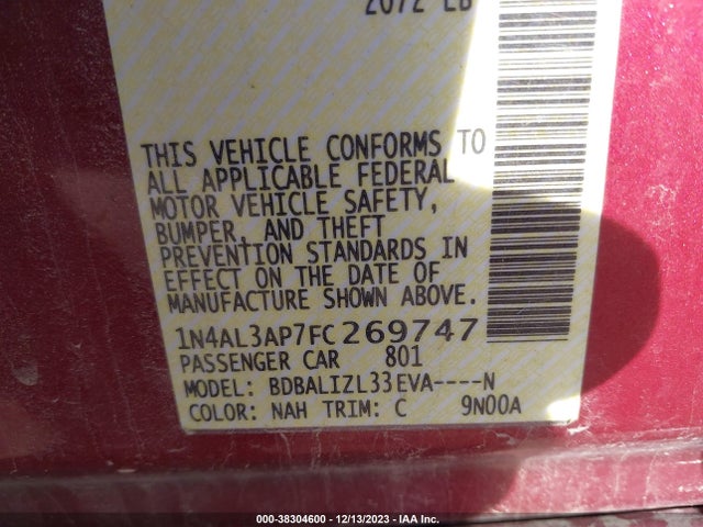 Nissan Altima 2.5 Sv 2015 1N4AL3AP7FC269747 Image 9