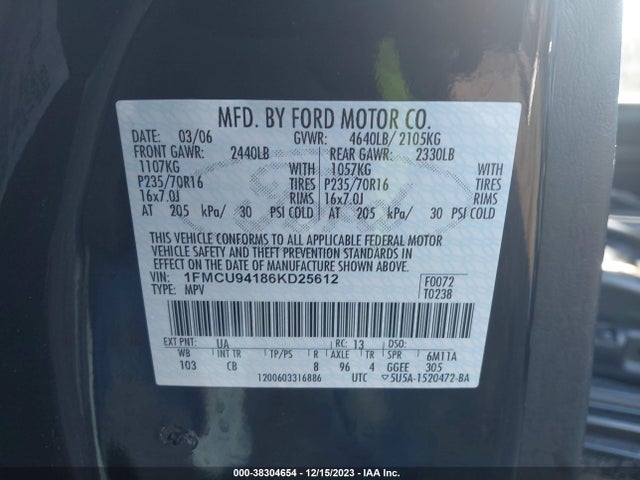2006 FORD ESCAPE LIMITED VIN: 1FMCU94186KD25612