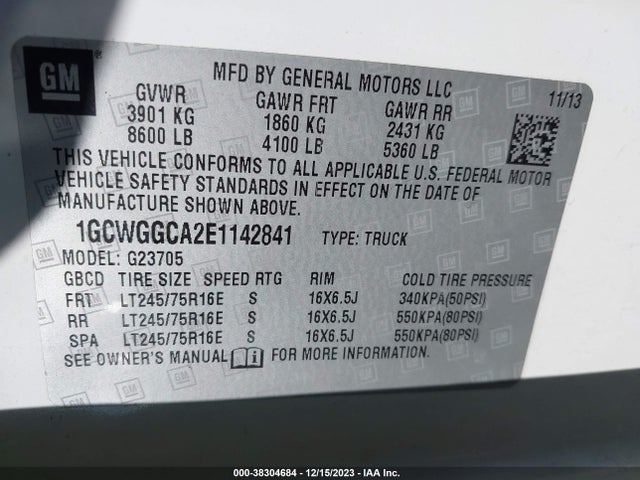 Chevrolet Express 2500 Work Van 2014 1GCWGGCA2E1142841 Image 9