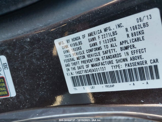 Honda Accord Lx-s 2014 1HGCT1B34EA001737 Image 9