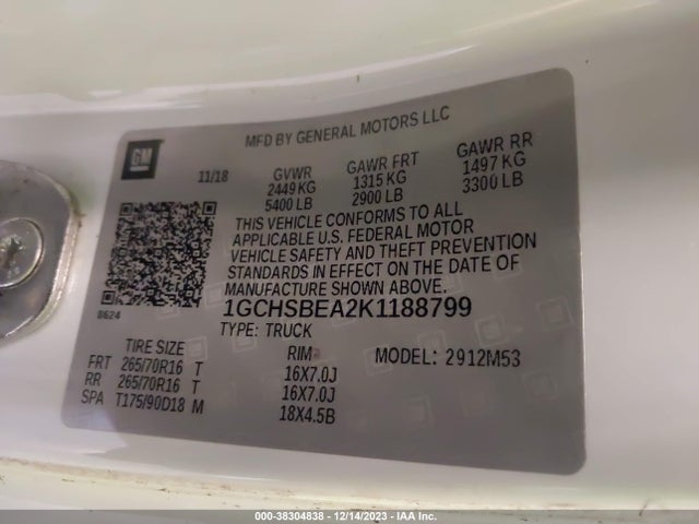 Chevrolet Colorado Wt 2019 1GCHSBEA2K1188799 Image 9