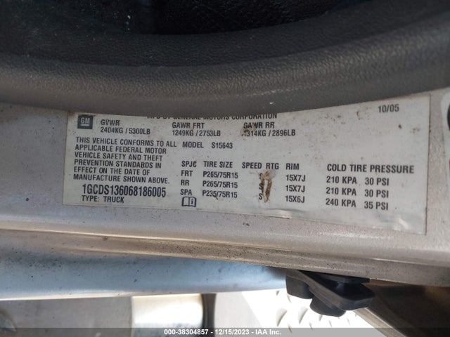2006 CHEVROLET COLORADO LT VIN: 1GCDS136068186005