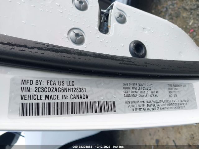 2C3CDZAG6NH128381 Dodge Challenger Sxt