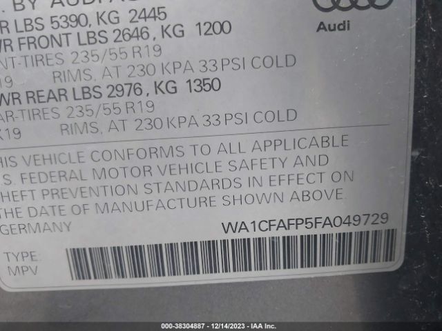 WA1CFAFP5FA049729 Audi Q5 2.0t Premium