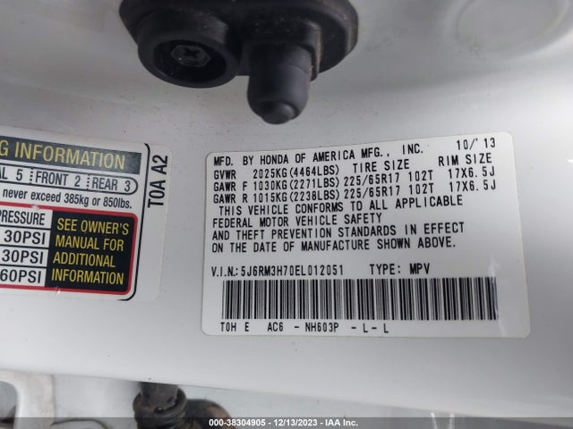 Honda Cr-v Ex-l 2014 5J6RM3H70EL012051 Image 9