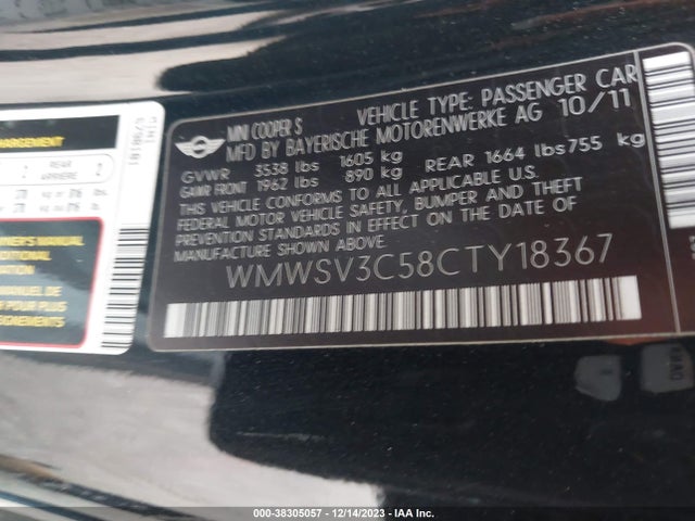 2012 MINI COOPER S WMWSV3C58CTY18367 Photo 8
