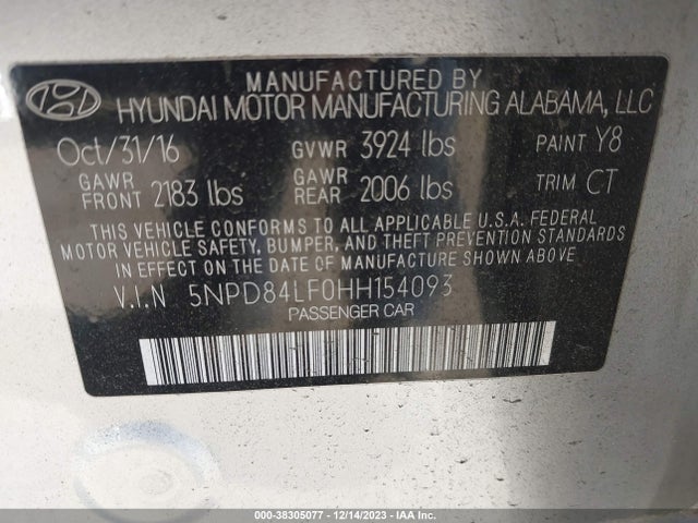 2017 HYUNDAI ELANTRA VALUE EDITION VIN: 5NPD84LF0HH154093