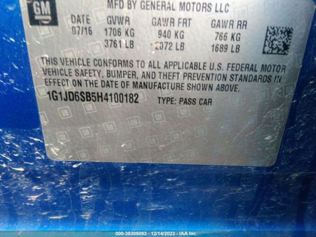 1G1JD6SB5H4100182 Chevrolet Sonic Lt Auto