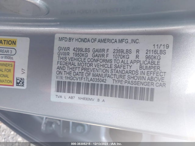 Honda ACCORD LX 2020 1HGCV1F17LA035042 Image 9