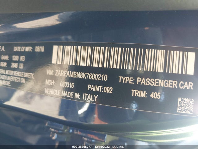 ZARFAMBN8K7600210 Alfa Romeo Giulia Ti Sport Rwd