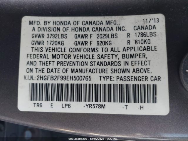 2HGFB2F99EH500765 Honda Civic Ex-l