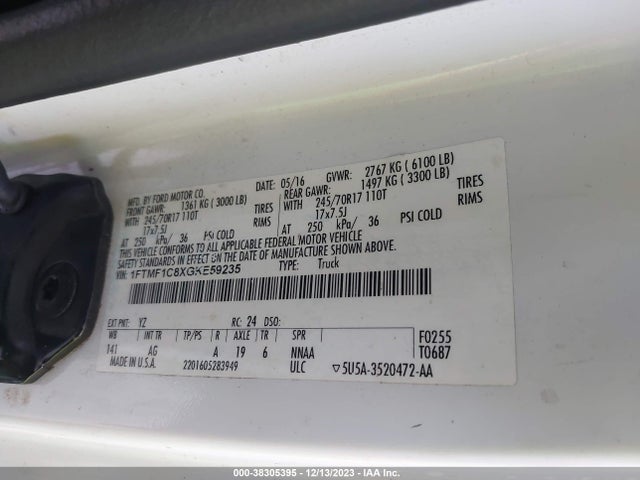 Ford F-150 Xl 2016 1FTMF1C8XGKE59235 Image 9