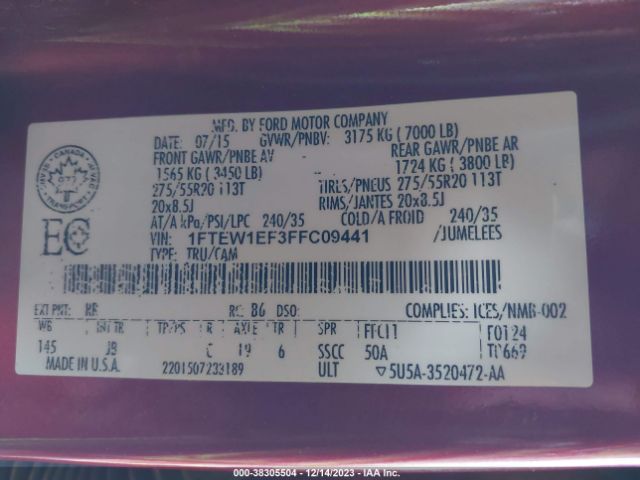 1FTEW1EF3FFC09441 Ford F-150 Xlt