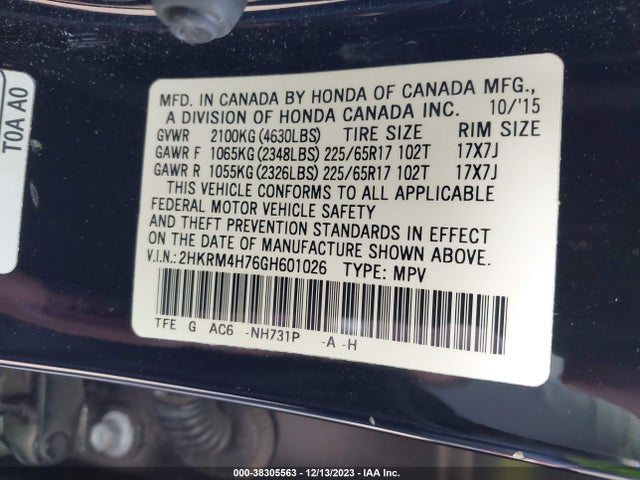 Honda Cr-v Ex-l 2016 2HKRM4H76GH601026 Image 9