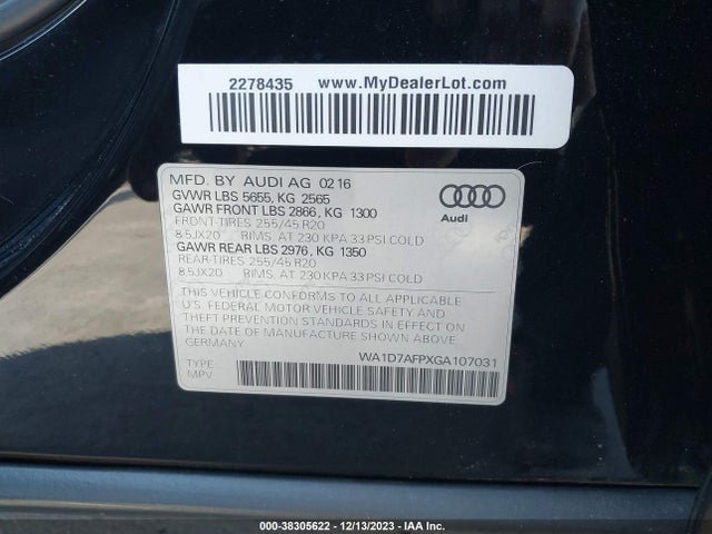 Audi Q5 3.0t Premium Plus 2016 WA1D7AFPXGA107031 Image 9