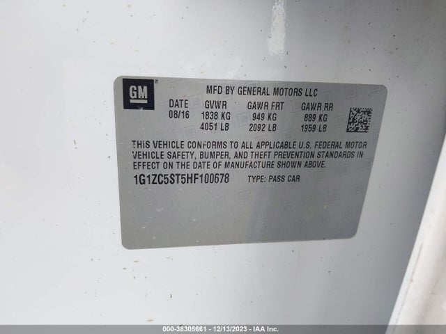 Chevrolet Malibu 1fl 2017 1G1ZC5ST5HF100678 Image 9