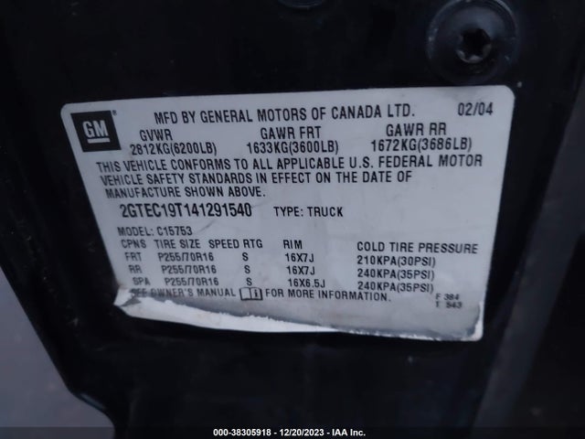 2004 GMC SIERRA 1500 SLE VIN: 2GTEC19T141291540