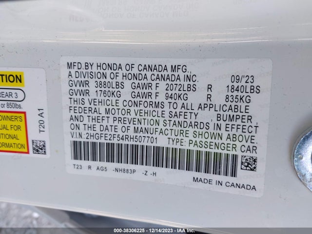 Honda Civic Sport 2024 2HGFE2F54RH507701 Image 9