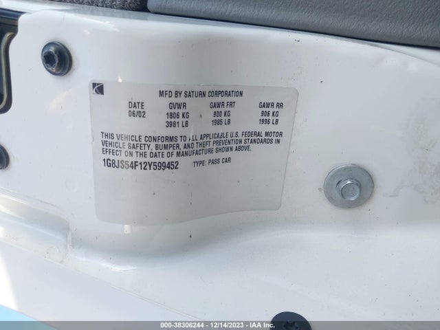 2002 SATURN LS L100 A4 VIN: 1G8JS54F12Y599452