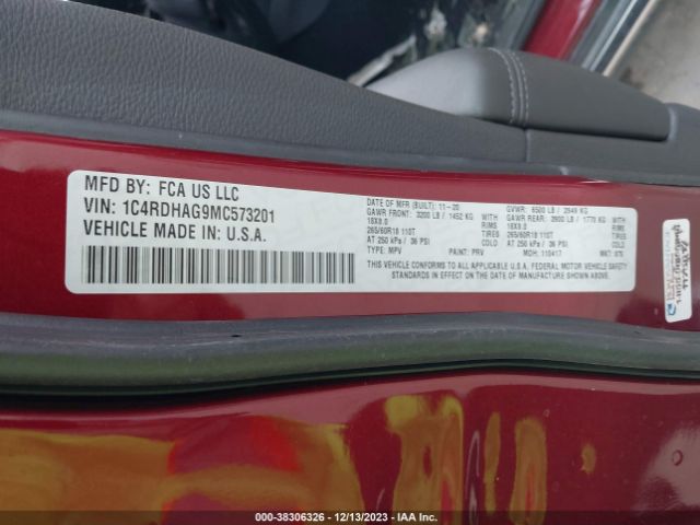 1C4RDHAG9MC573201 Dodge Durango Sxt Rwd
