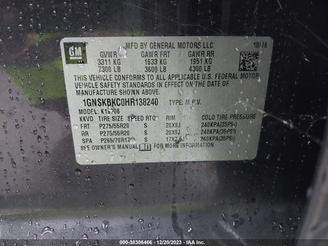 Chevrolet Tahoe Lt 2017 1GNSKBKC0HR138240 Image 9