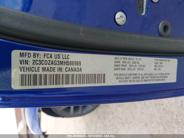 Dodge Challenger Sxt 2021 2C3CDZAG3MH586989 Image 9