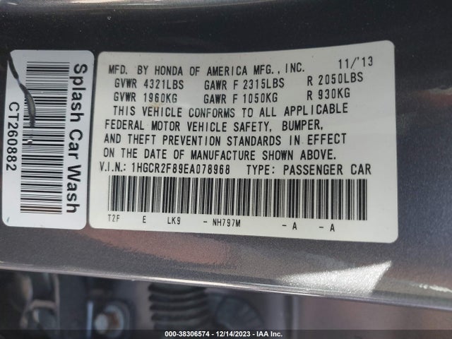 Honda Accord Ex-l 2014 1HGCR2F89EA078968 Image 9