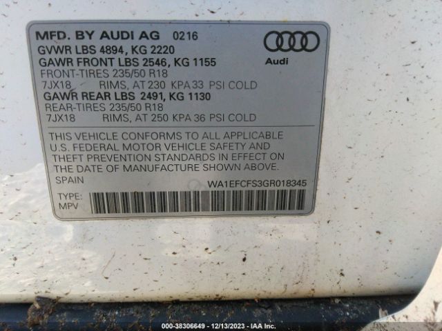 WA1EFCFS3GR018345 Audi Q3 2.0t Premium Plus