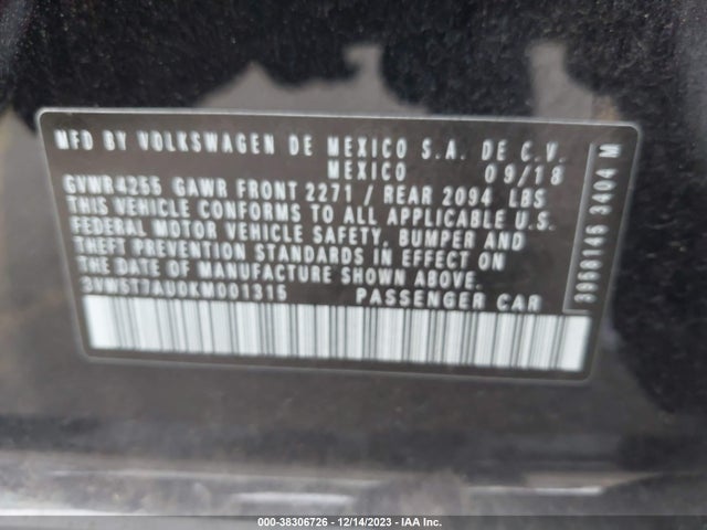 3VW5T7AU0KM001315 Volkswagen Golf Gti 2.0t Autobahn/2.0t Rabbit Edition/2.0t S/2.0t Se