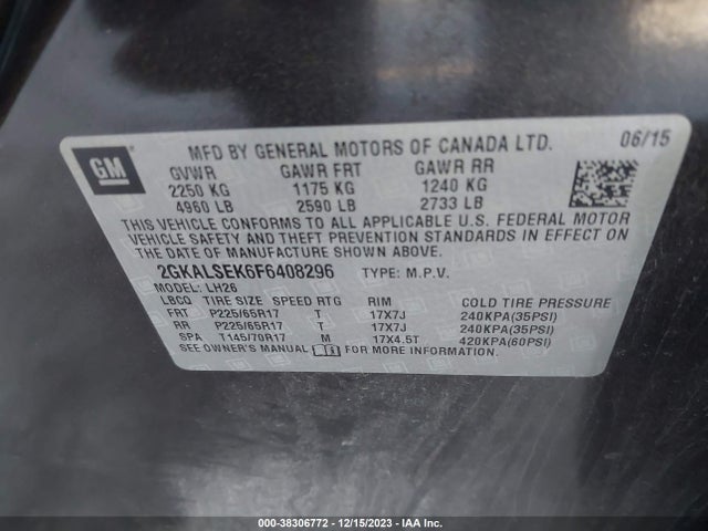 GMC Terrain Slt-1 2015 2GKALSEK6F6408296 Image 9