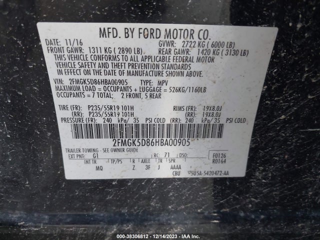 Ford Flex Limited 2017 2FMGK5D86HBA00905 Image 9