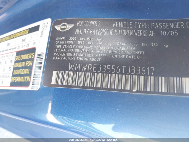 2006 MINI COOPER S WMWRE33556TJ33617 Photo 8