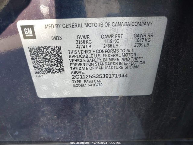 Chevrolet IMPALA 2LZ 2018 2G1125S35J9171944 Image 9