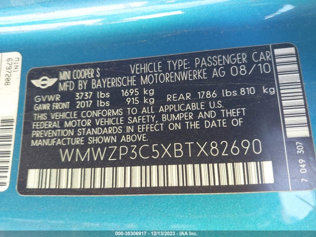 2011 MINI COOPER S WMWZP3C5XBTX82690 Photo 8
