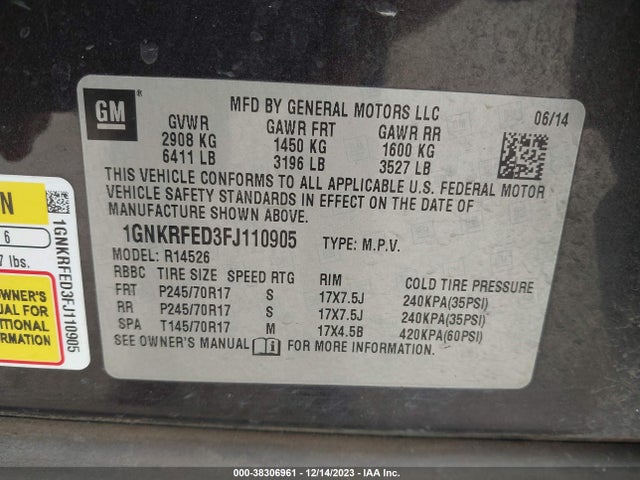 Chevrolet Traverse Ls 2015 1GNKRFED3FJ110905 Image 9