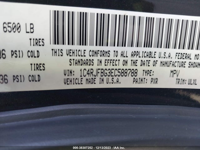 2014 JEEP GRAND CHEROKEE LIMITED VIN: 1C4RJFBG3EC588788
