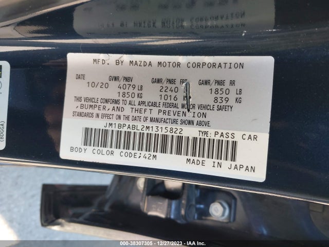 JM1BPABL2M1315822 Mazda Mazda3 Select