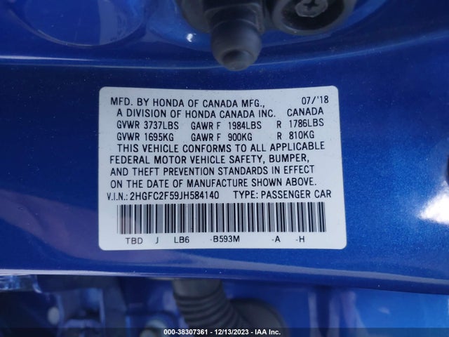 Honda Civic Lx 2018 2HGFC2F59JH584140 Image 9