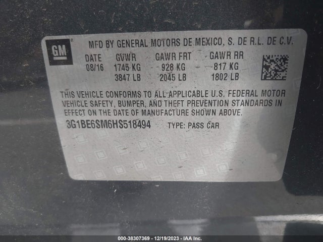 Chevrolet Cruze Lt Auto 2017 3G1BE6SM6HS518494 Image 9