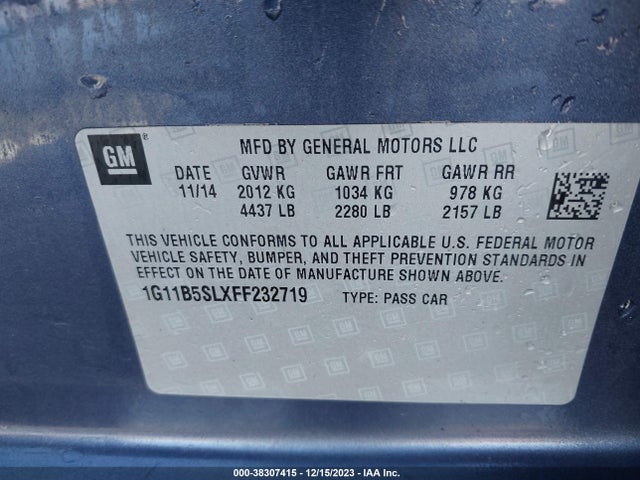 Chevrolet MALIBU LS 2015 1G11B5SLXFF232719 Image 9