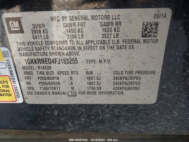 1GKKRNED4FJ183255 GMC Acadia Sle-1