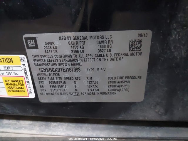 Chevrolet Traverse 1lt 2014 1GNKRGKD1EJ167998 Image 9
