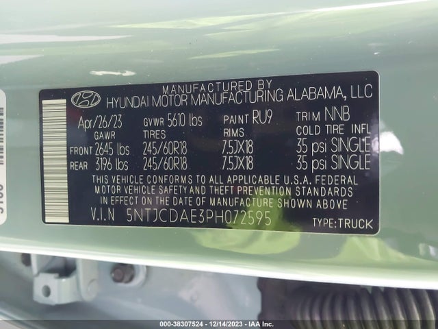 2023 HYUNDAI SANTA CRUZ SEL VIN: 5NTJCDAE3PH072595